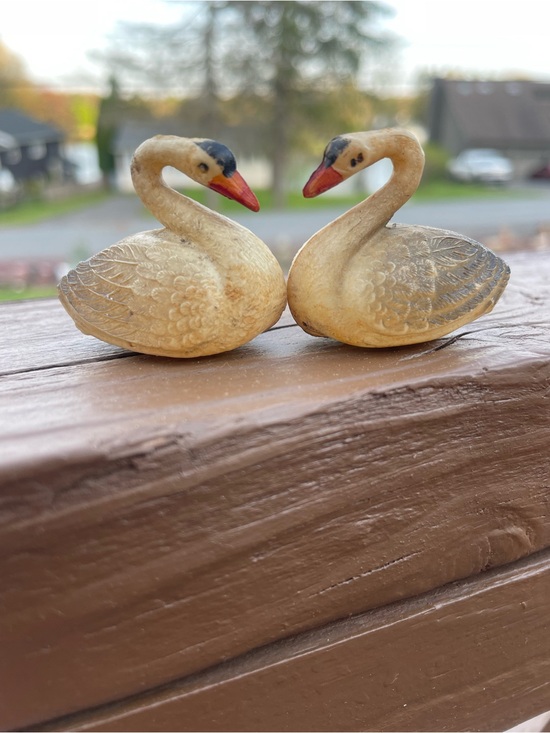 Vintage Other - Tiny Vintage Celluloid Swan Pair Decorative Figures Rare Unique